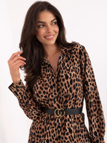 Camelowo-czarna sukienka szmizjerka z paskiem