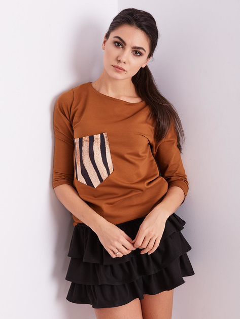 Brązowa damska bluzka z kieszonką