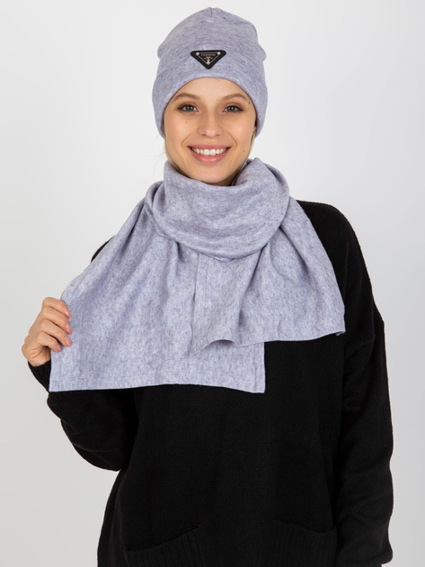 Hurt Jasnofioletowy damski komplet zimowy z szalikiem