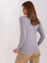 Hurt Szary damski sweter klasyczny w warkocze 