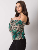 Zielono-beżowa bluzka hiszpanka z printami Rouen