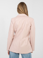 Jasnoróżowa skórzana marynarka z podszewką RUE PARIS 
