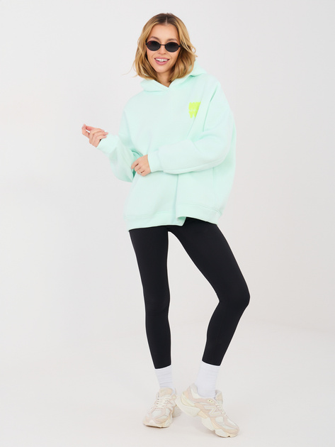 Miętowa damska bluza oversize z kapturem