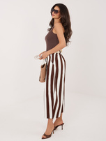 Ecru-brązowe letnie spodnie z szeroką nogawką 