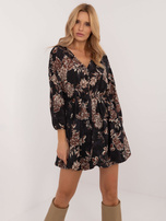 Hurt Czarna wzorzysta sukienka bombka z dekoltem w serek