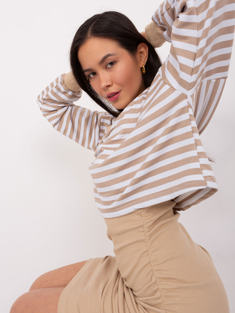 Hurt Beżowo-biały komplet basic z bluzką w paski
