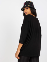 Hurtownia Czarna codzienna bluzka plus size z rękawem 3/4 