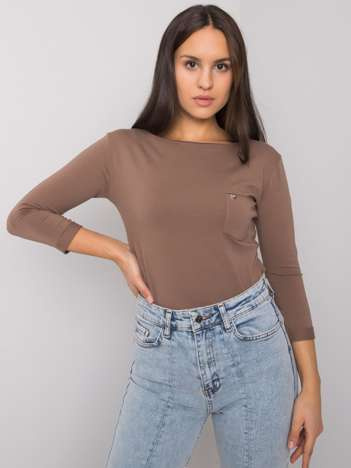 Brązowa bluzka basic z kieszonką Steffanie