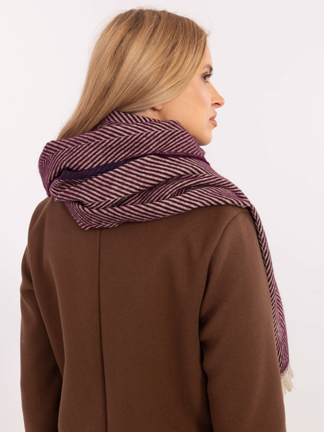 Hurtownia Bordowy zimowy szal damski w paski