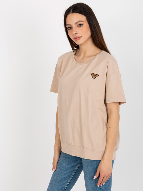 Hurtownia Beżowa bluzka oversize z krótkim rękawem