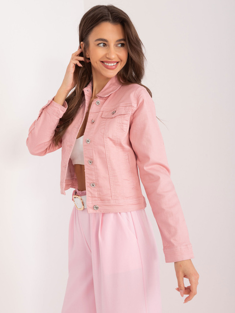 Brudnoróżowa dopasowana kurtka jeansowa