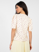 Pastelowa żółta damska bluzka w kwiaty 