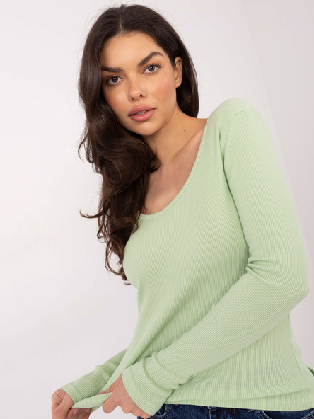 Jasnozielona damska bluzka basic w prążek