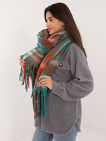 Hurt Zielono-pomarańczowy damski szal z frędzlami