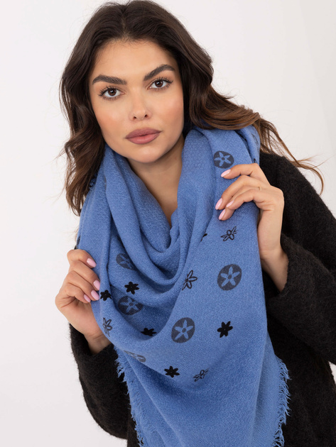 Hurtownia Niebieski damski szal z frędzlami