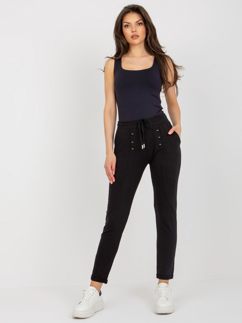 Hurtownia Czarne bawełniane spodnie dresowe do kostki