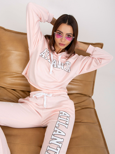 Jasnoróżowy komplet dresowy z bluzą z kapturem