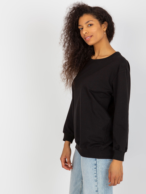 Hurtownia Czarna gładka bluza basic bez kaptura oversize