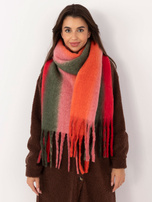 Hurt Czerwono-pomarańczowy ciepły szal z frędzlami