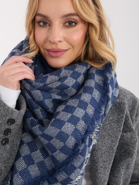Granatowo-ecru szal w geometryczny wzór