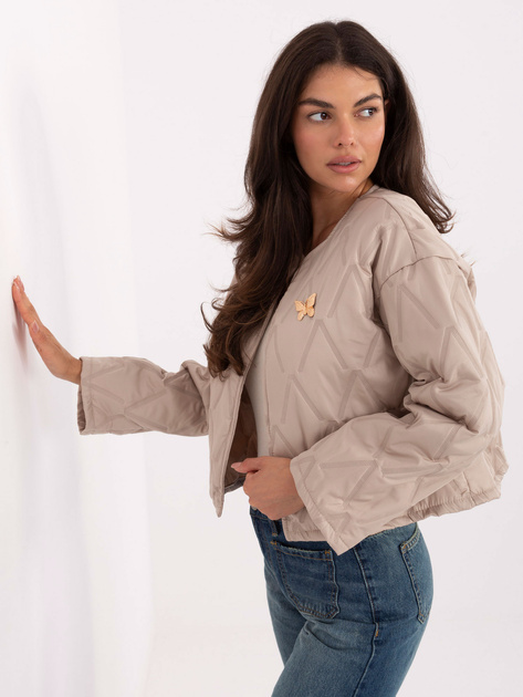 Beżowa damska kurtka z broszką RUE PARIS