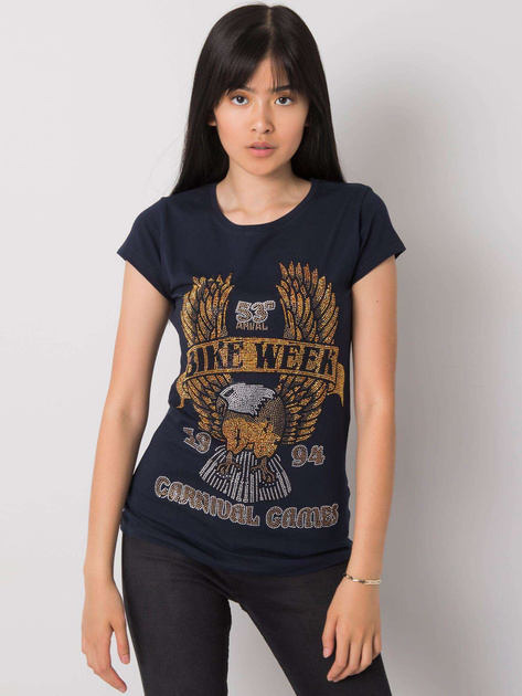 Granatowy t-shirt z aplikacją Haley