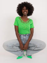 Hurt Jasnozielona bluzka z koronką i cyrkoniami