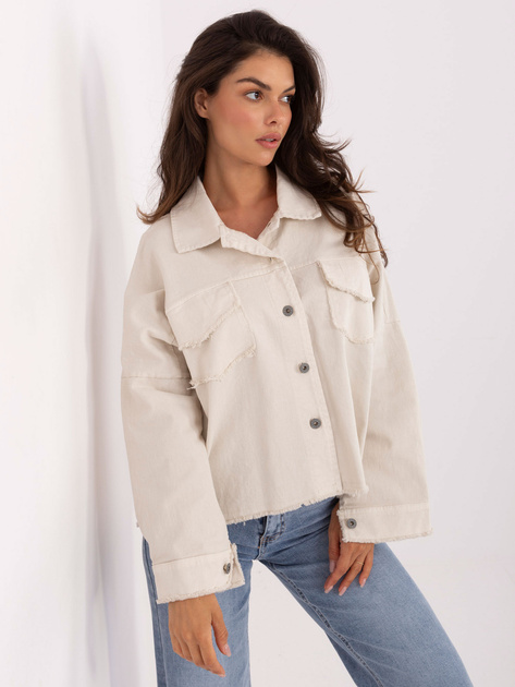 Jasnobeżowa jeansowa kurtka z kołnierzykiem RUE PARIS