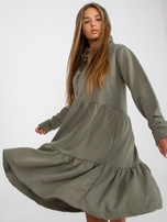 Hurt Khaki rozkloszowana sukienka dresowa z falbaną FRESH MADE 