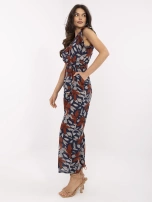 Granatowy kombinezon z falbankami przy rękawach