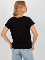 Schwarze Bluse mit Druck und Schriftzug RUE PARIS.