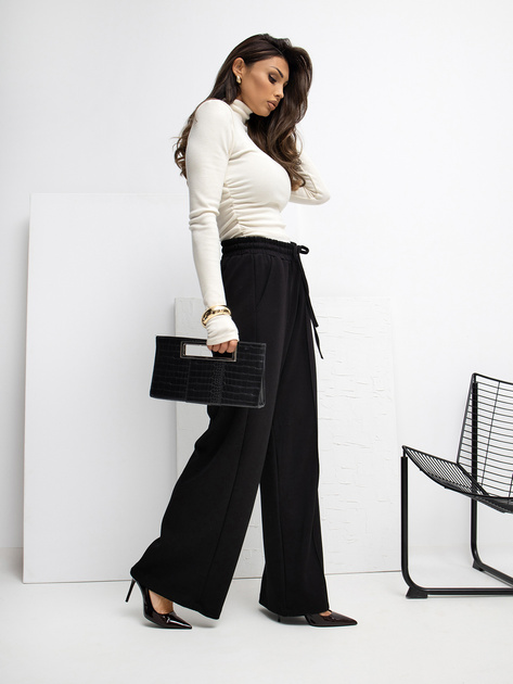 Czarne spodnie basic z szeroką nogawką RUE PARIS 