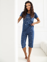 Granatowa damska piżama ze spodniami 3/4