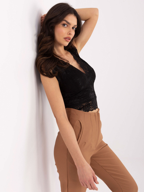 Hurt Czarny krótki top damski z koronką SUBLEVEL