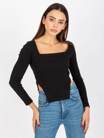 Hurt Black short ribbed blouse with slits OCH BELLA