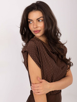 Czekoladowa elegancka bluzka z lejącym dekoltem