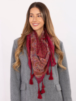 Bordowa damska chusta z frędzlami