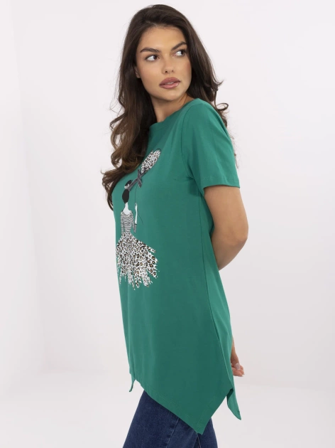 Zielona asymetryczna bluzka z nadrukiem