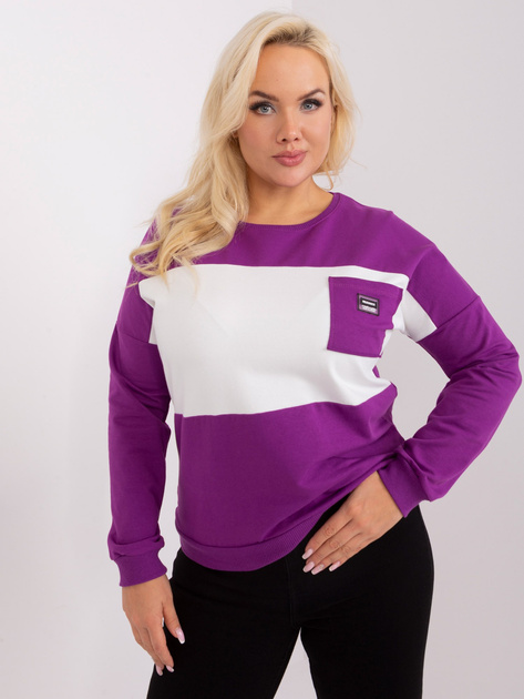 Hurt Fioletowo-ecru damska bluzka plus size z naszywką