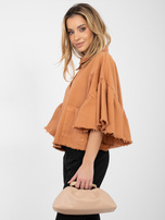 Ceglasta jeansowa kurtka z rękawem 3/4 RUE PARIS 