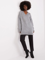 Hurt Szary damski sweter klasyczny z dekoltem V