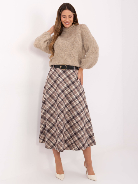 Ciemnobeżowa zamszowa spódnica w kratę RUE PARIS