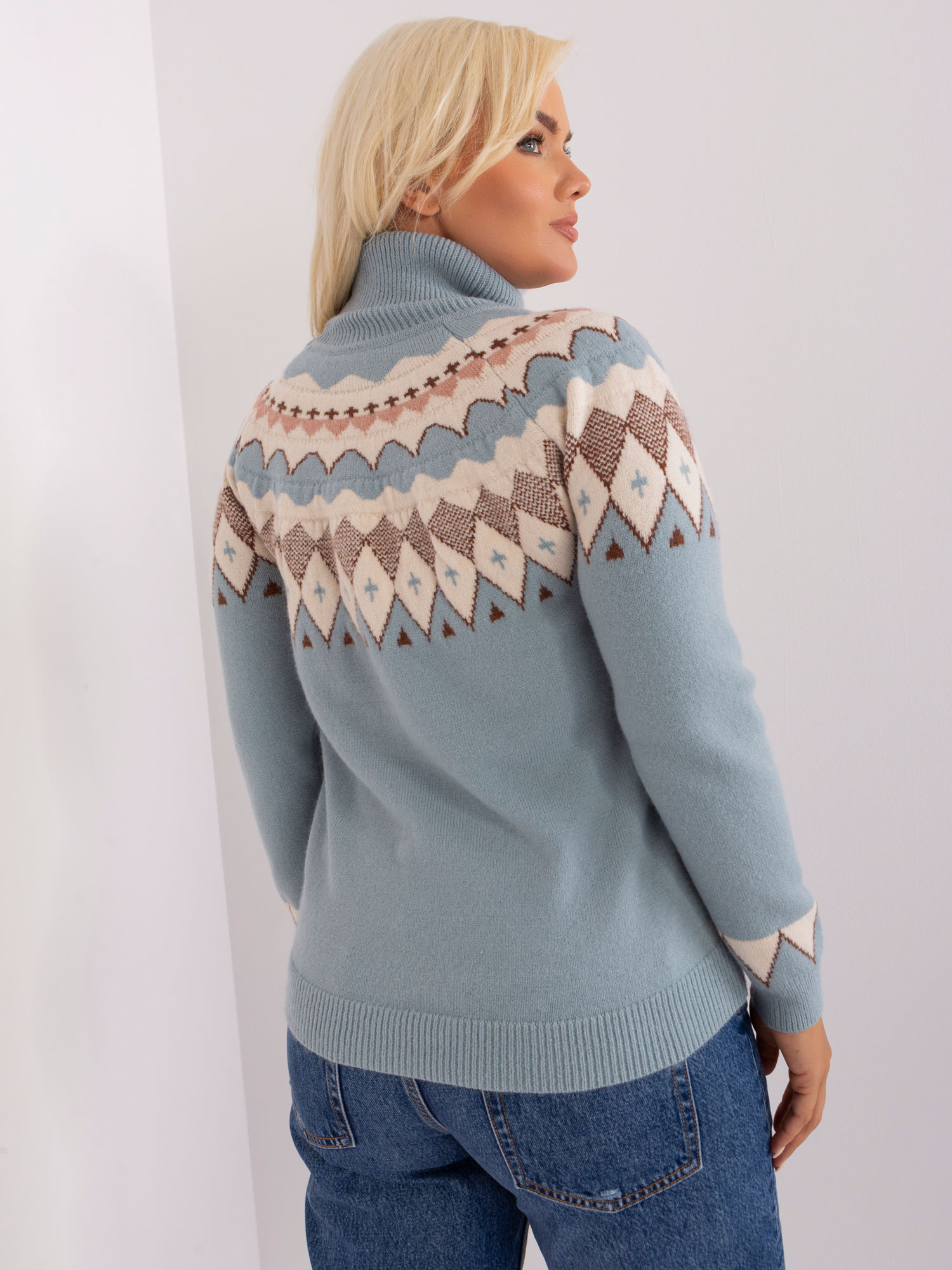 Hurt Miętowy damski sweter plus size z golfem