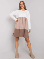 Ecru-ciemnobeżowa bawełniana sukienka z długim rękawem Emine RUE PARIS