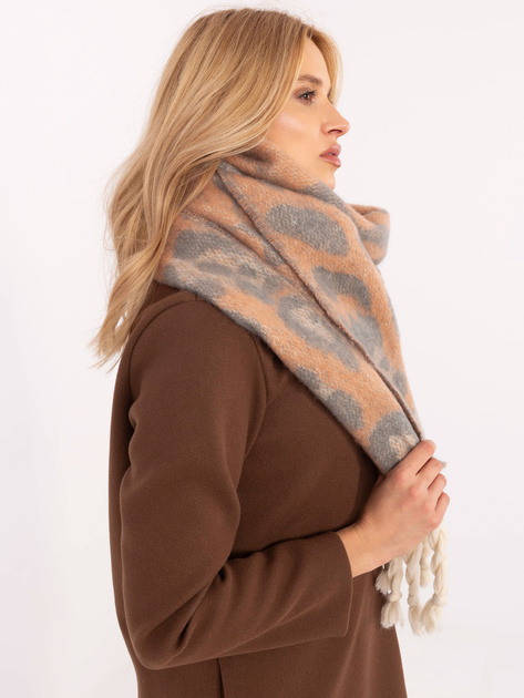Hurt Pomarańczowo-szary ciepły szal damski w cętki