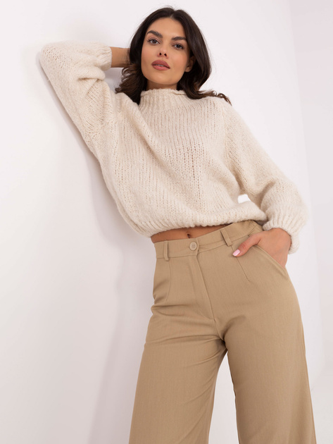 Hurt Camelowe proste spodnie materiałowe z kieszeniami