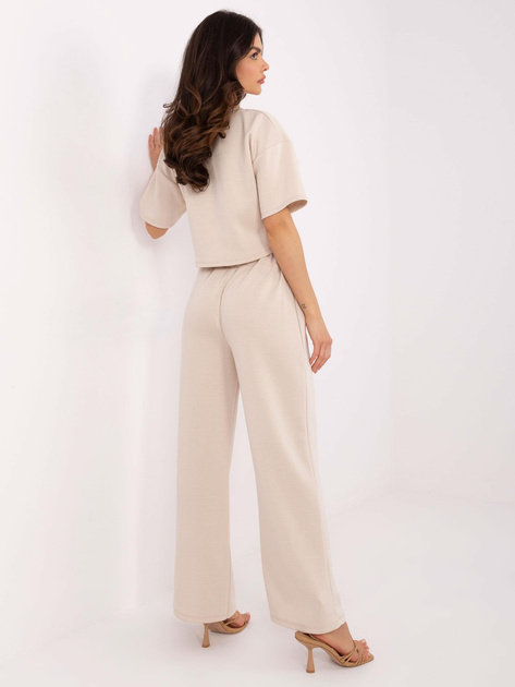 Hurt Beżowy gładki komplet z dodatkiem wiskozy