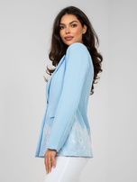 Pastelowa niebieska klasyczna marynarka z koronką