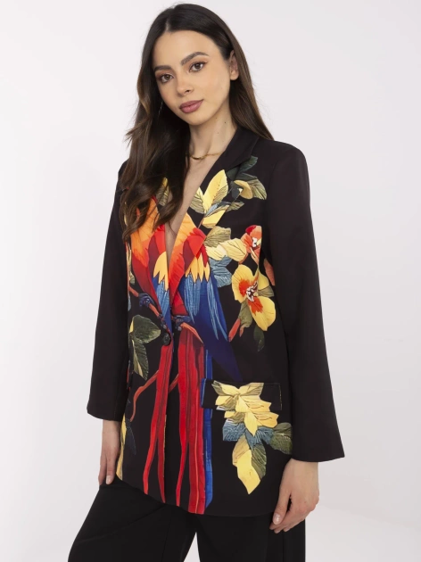 Czarna damska marynarka z kolorowym nadrukiem