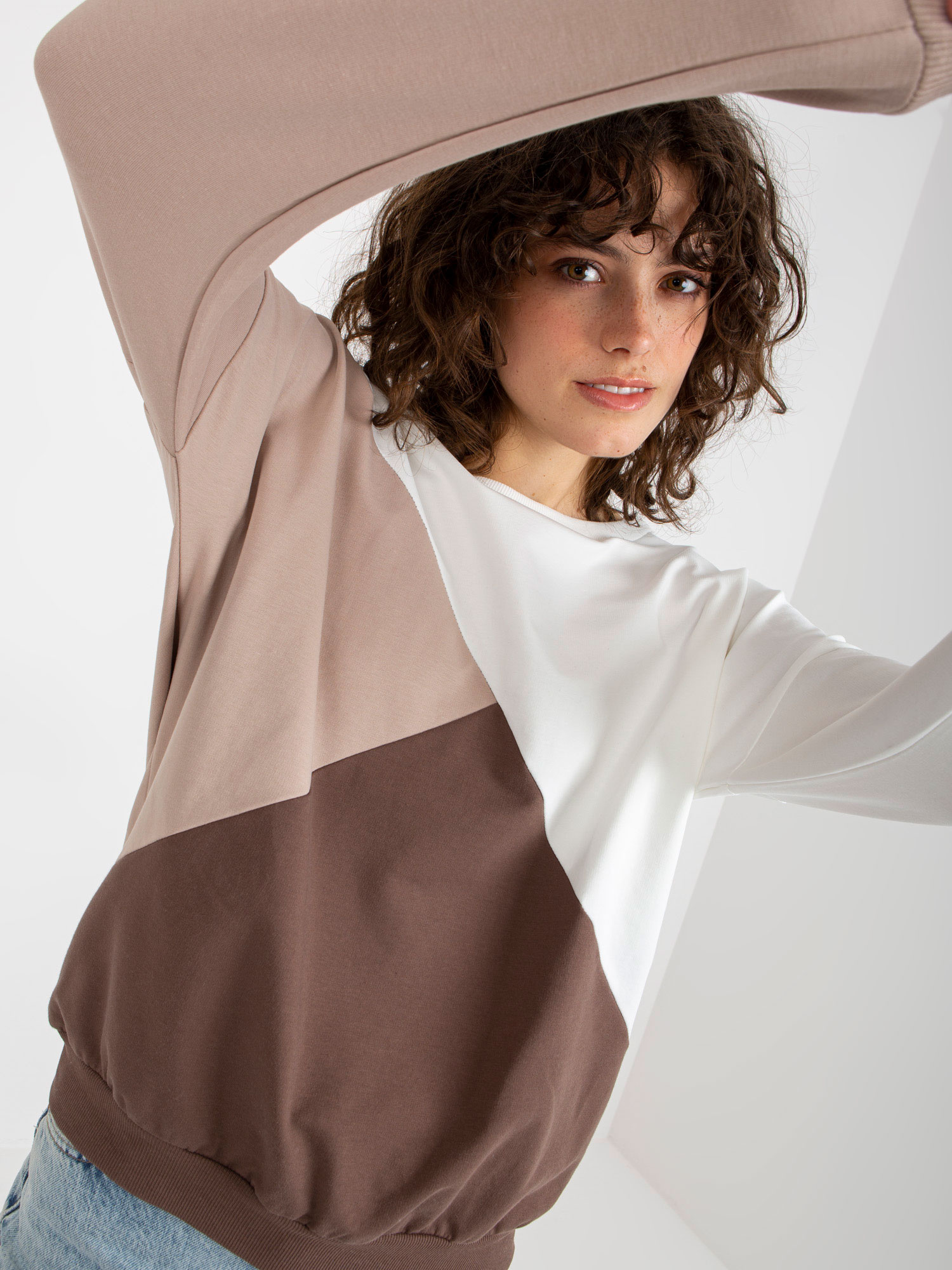 Hurt weiß-brauner Baumwollbasic-Pullover ohne Kapuze.
